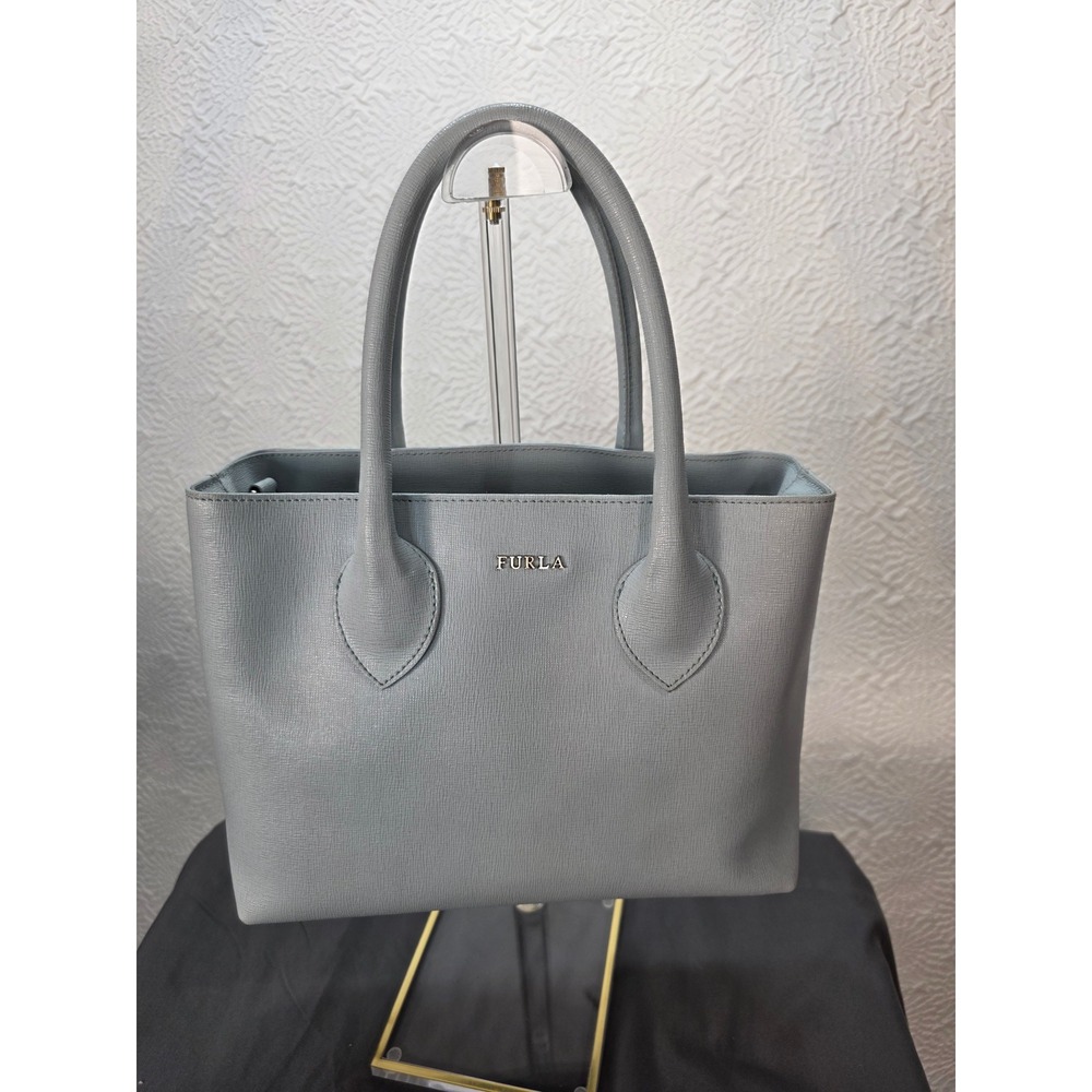 Furla Era Light Blue Saffiano Leather Tote Bag Structured Handbag